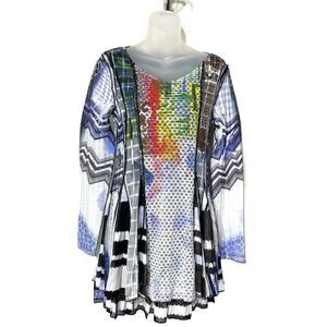 Ania A Women's Honey Comb Patchwork Longsleeve Tunic Tops Multicolor Size Small